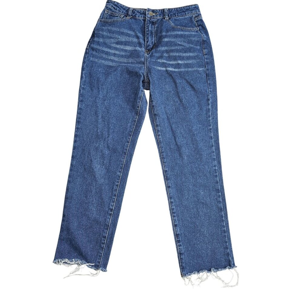 SHEIN Jeans Womens Medium Blue High Rise Straight Leg Raw Hem Denim Casual